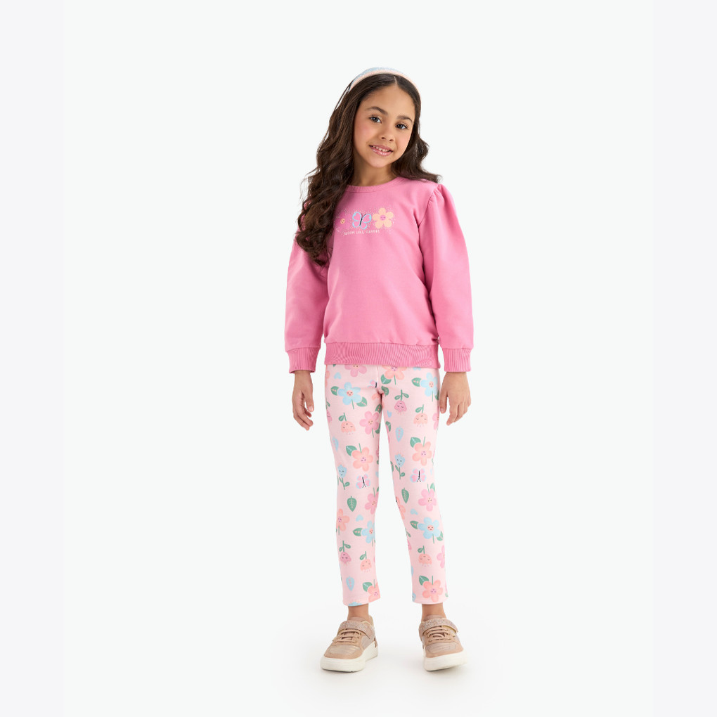 Conjunto Infantil Menina Moletom Manga Longa Estampado Rovitex