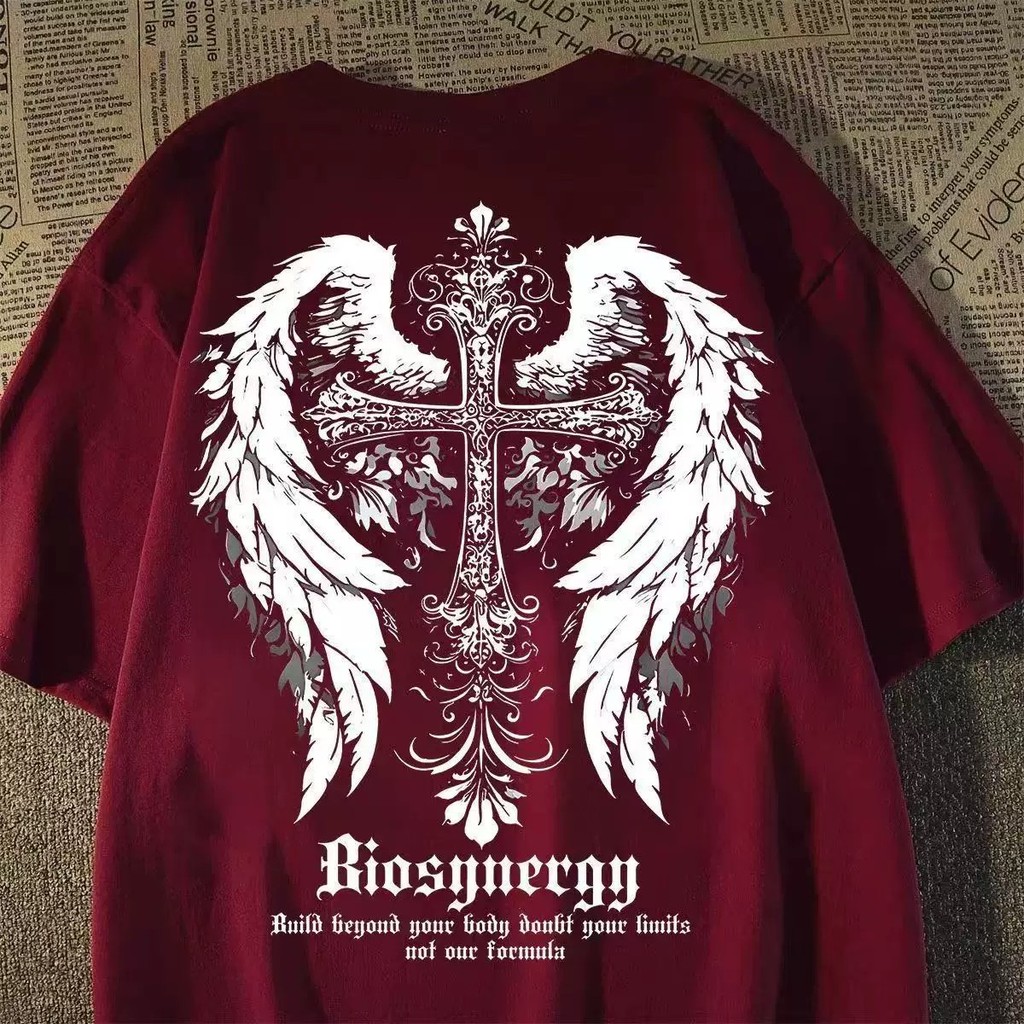Camiseta Com Estampa Cruzada Alada Streetwear Estética Oversized Estilo Harajuku Casual Unissex Sho