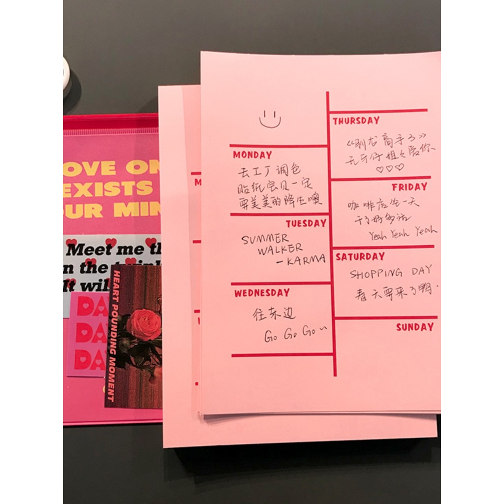 Etiqueta em branco rosa plano semanal cartão calendário árvore bloco de notas memorando nota relógio cartão estilo corea