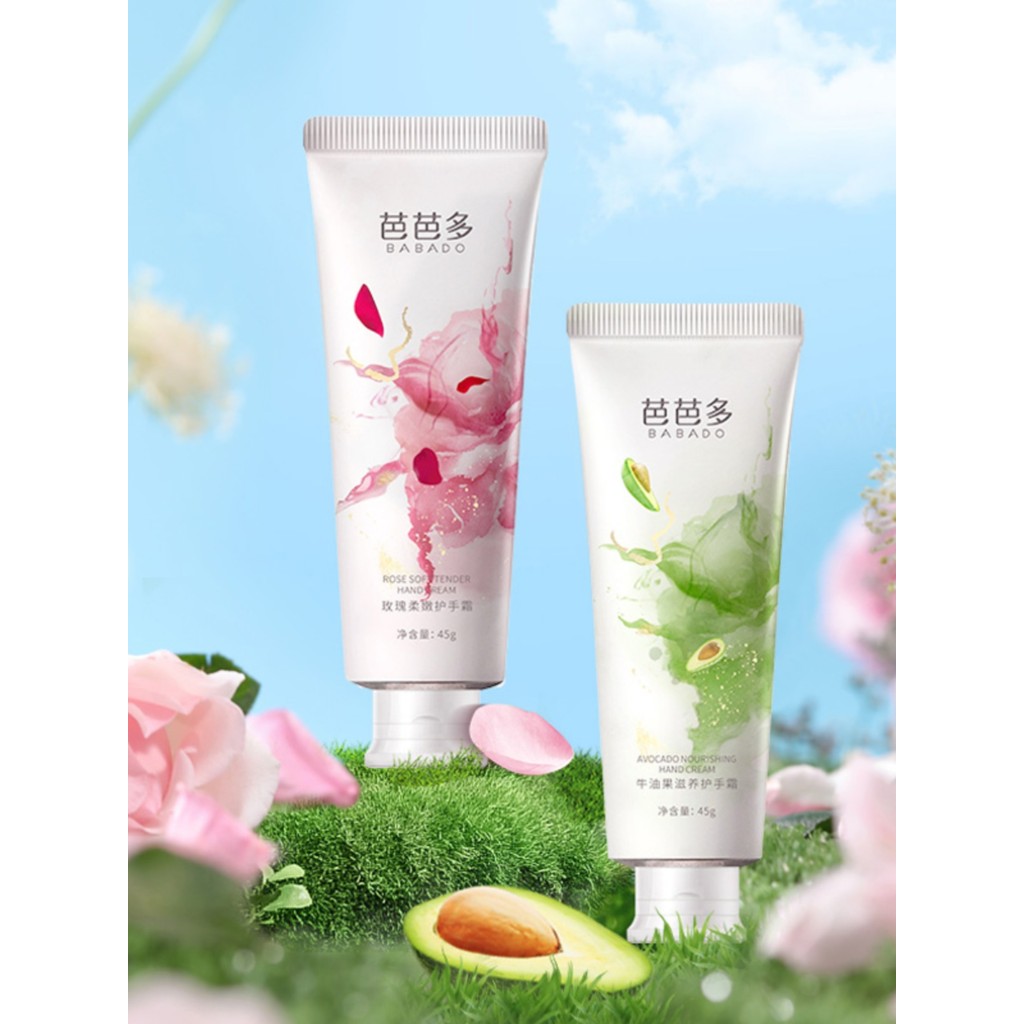 Babado Creme para as Mãos Série Rose Creme Suave para as Mãos 45g/Creme Nutritivo para Mãos Abacate 45g