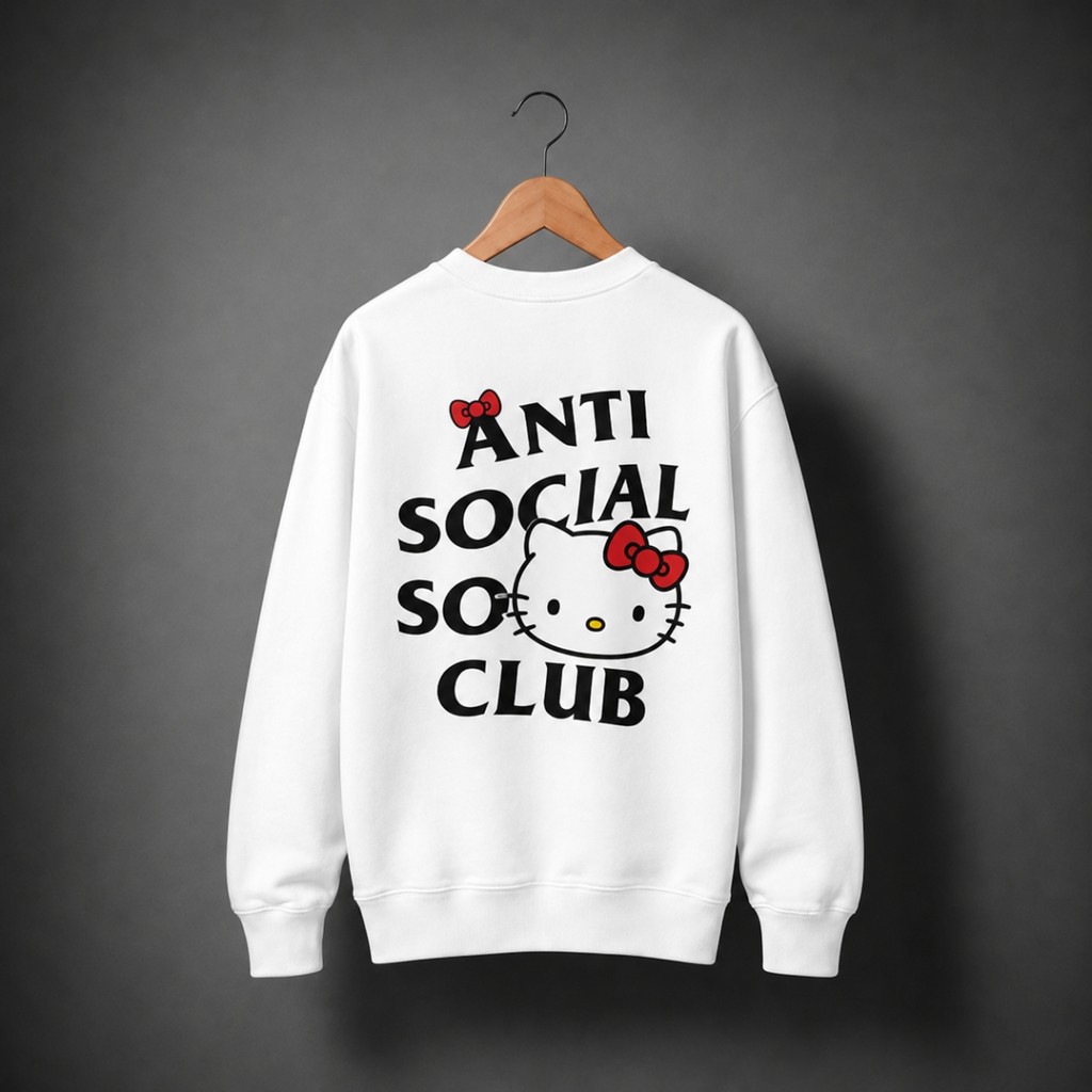 Moletom Careca Gola Redonda Flanelado Estampa Desenho Hello Kitty Anti Social Club Moda de 2026 Para o Frio BT1042