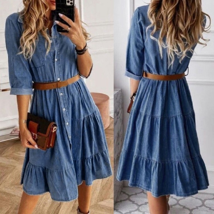 Estação europeia Amazon ebay AliExpress europa américa comércio exterior venda quente imitação Denim vestido feminino sa