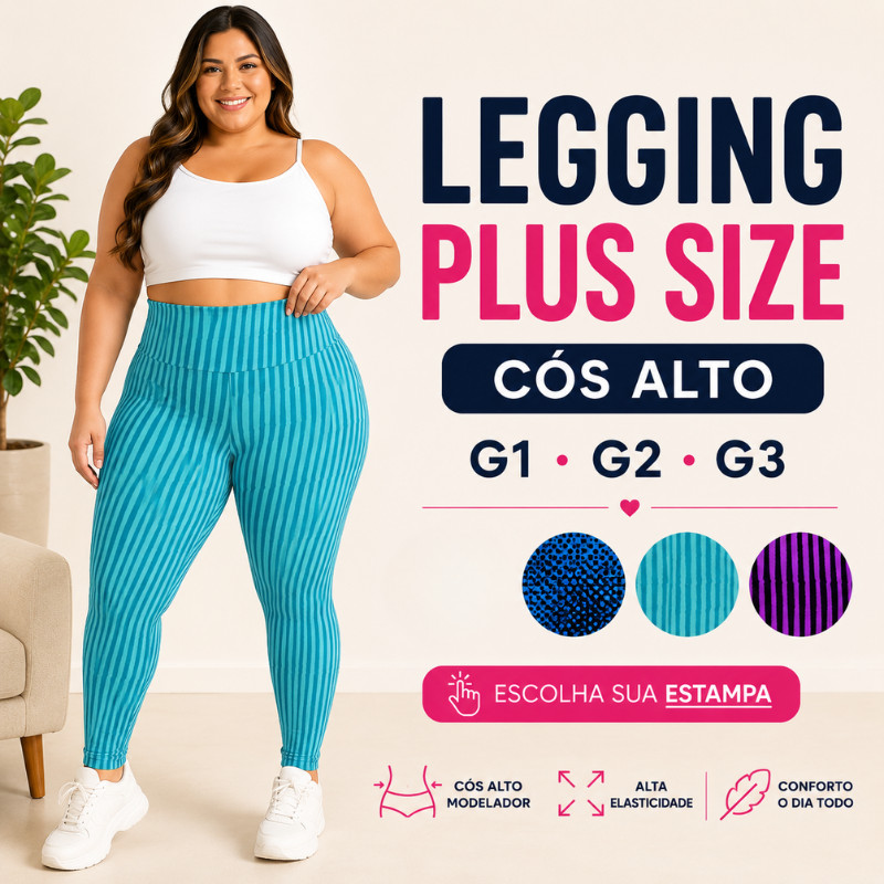 Legging Plus Size Cós Alto Feminina Suplex G1 G2 G3 Academia Fitness Estampada Modeladora |900E| Pronta Entrega