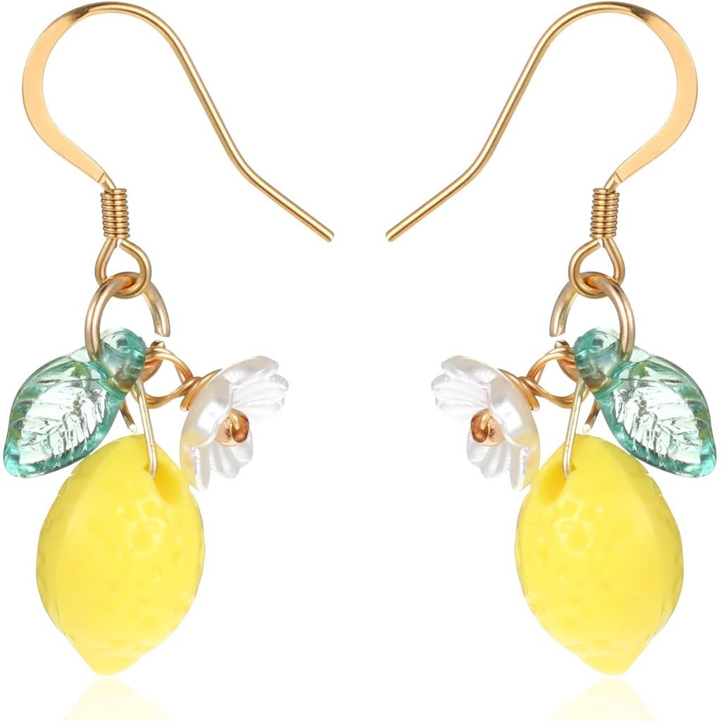 Brincos Pendentes de Limão Fofos para Mulheres, Brincos de Argola de Limão Amarelo em Resina, Brincos Pendentes de Fruta