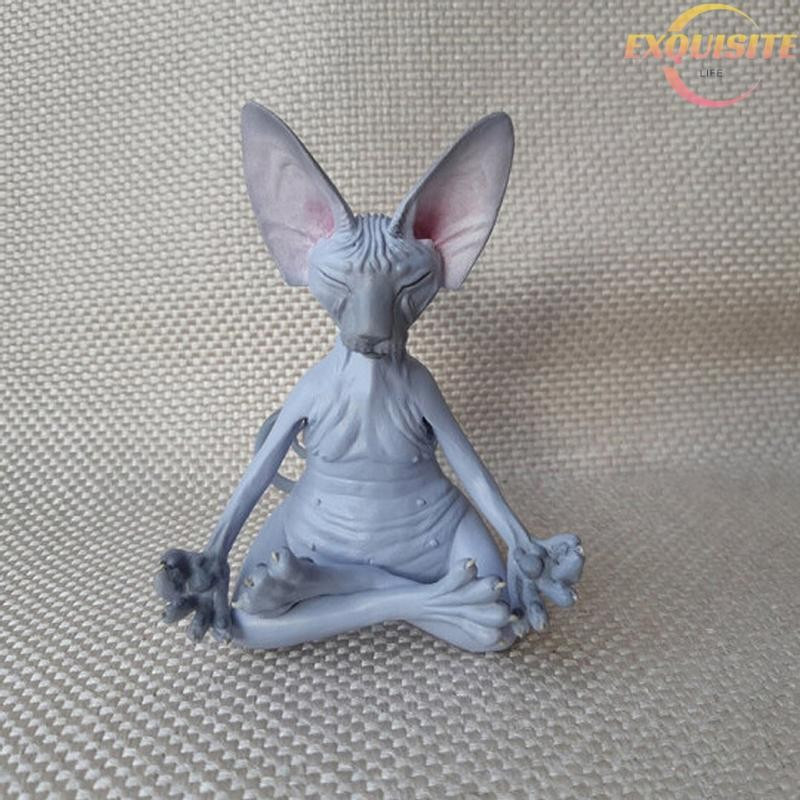 [EL] Estatueta De Gato Caprichoso De Buda Sphynx Meditação Yoga Decoração Feliz Esculturas De Arte Estátuas De Jardim Ao