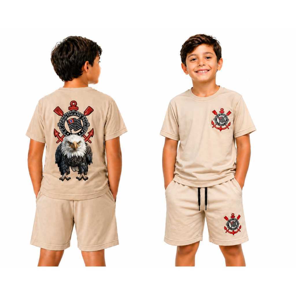 Kit Infantil Gaviãozinho Conjunto Infantil Camiseta100% Algodão Bermuda Moletom Confortável