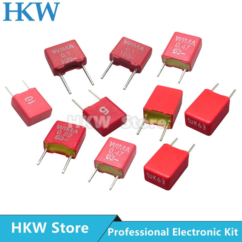 2 Pcs WIMA RED MKS2 5MM Capacitor De Filme Hi-Fi Áudio 0.1UF 1NF 0.01UF 1UF 1.5UF 10UF 22NF 2200PF 0.22UF 2.2UF 50V 63V