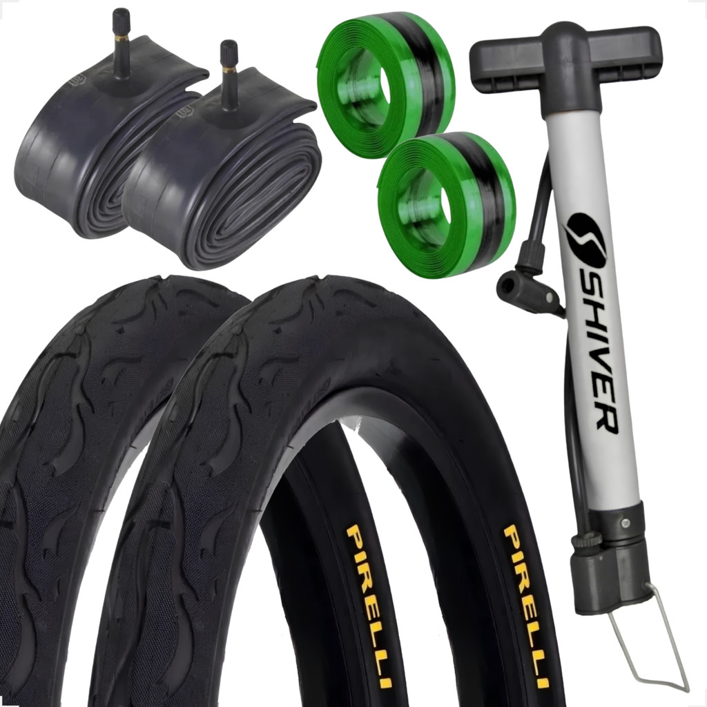 Par Pneu Bicicleta Pirelli Tornado Beta Flame Aro 26 x 2.125 Camaras Bico grosso Bomba fita anfituro