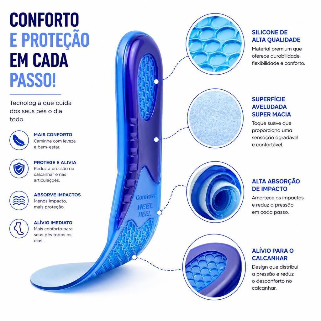 Palmilha Ortopédica Gel De Silicone Para Dores nos Pés Anti Impacto Para Sapato — imagem 2 de 2
