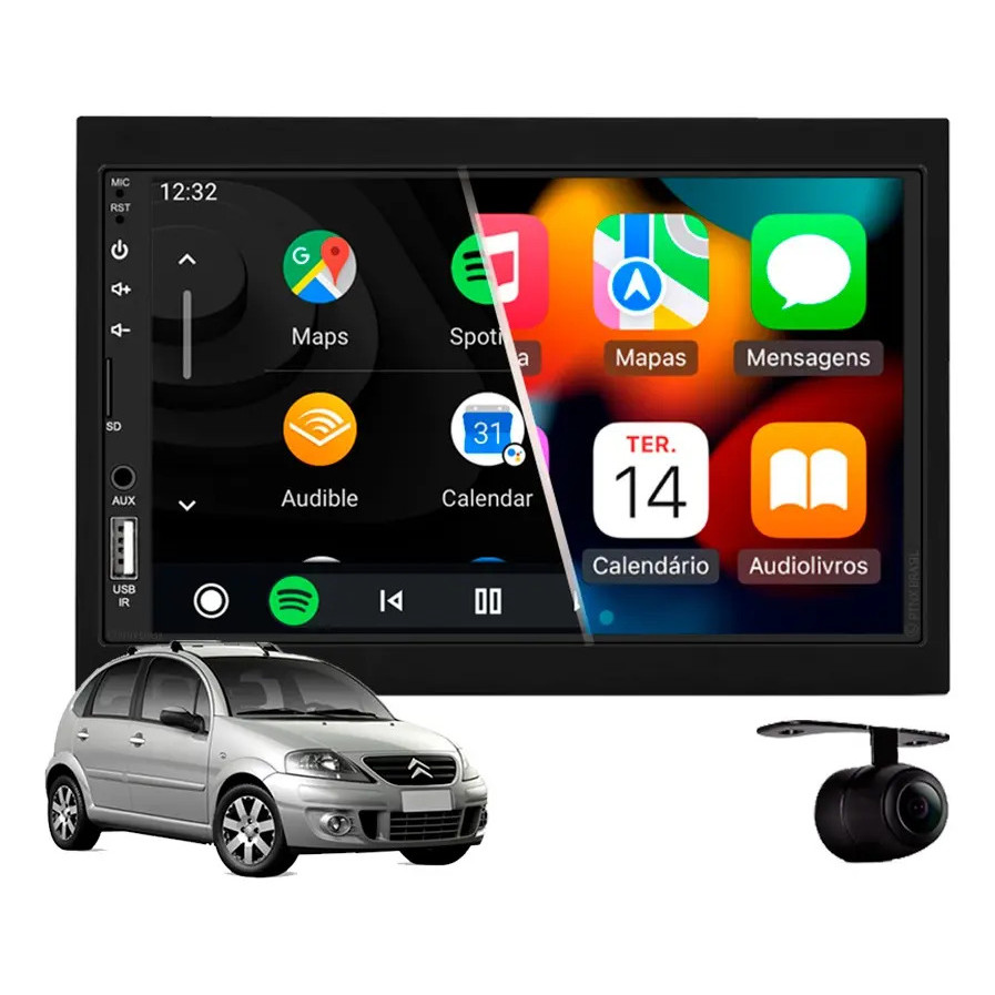Central Multimídia Carplay Citroen C3 2003 À 2012