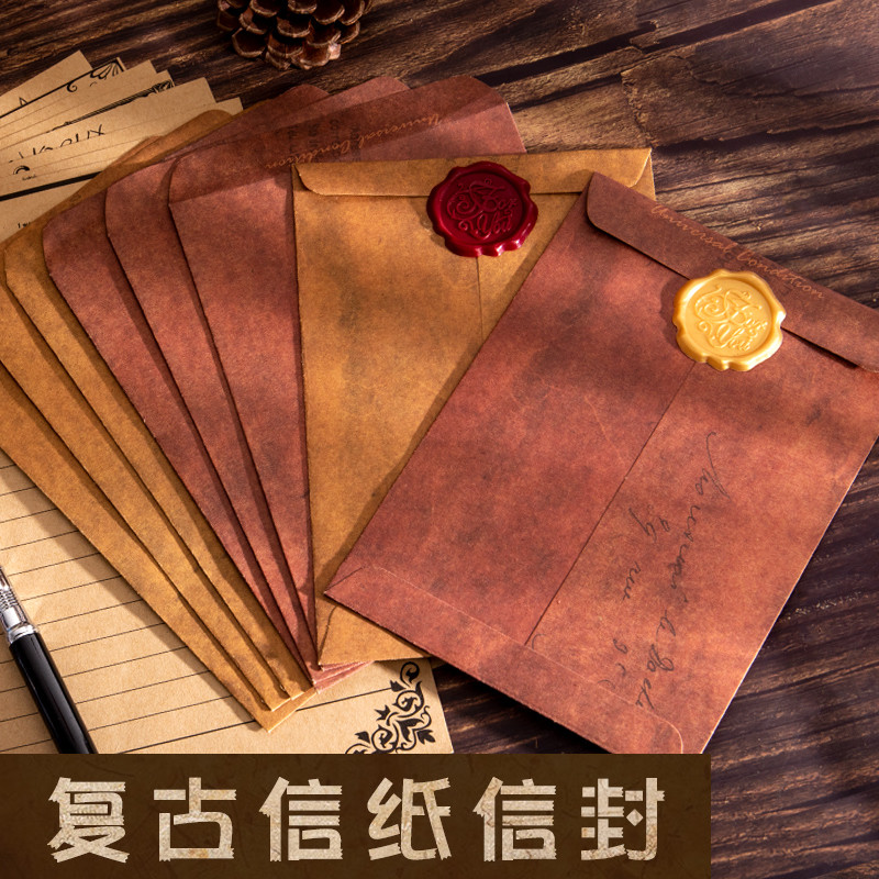 Conjunto de papel e envelope retrô de laca Kraft Carta de amor para namorada Namorado Romântico High-End High-End Escrit