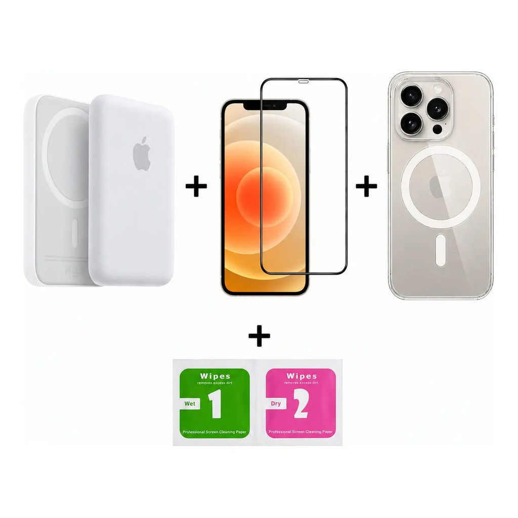 Kit 3 Em 1 iPhone Power Bank + Capa Magnética + Pelicula 3d