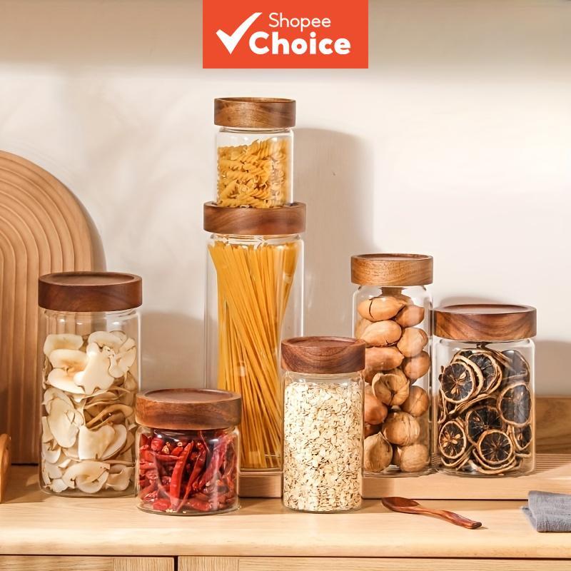 Frasco de Vidro com Tampa para Cozinha e Organizador de Alimentos, 1 unidade, Pote de Armazenamento de Alimentos,
