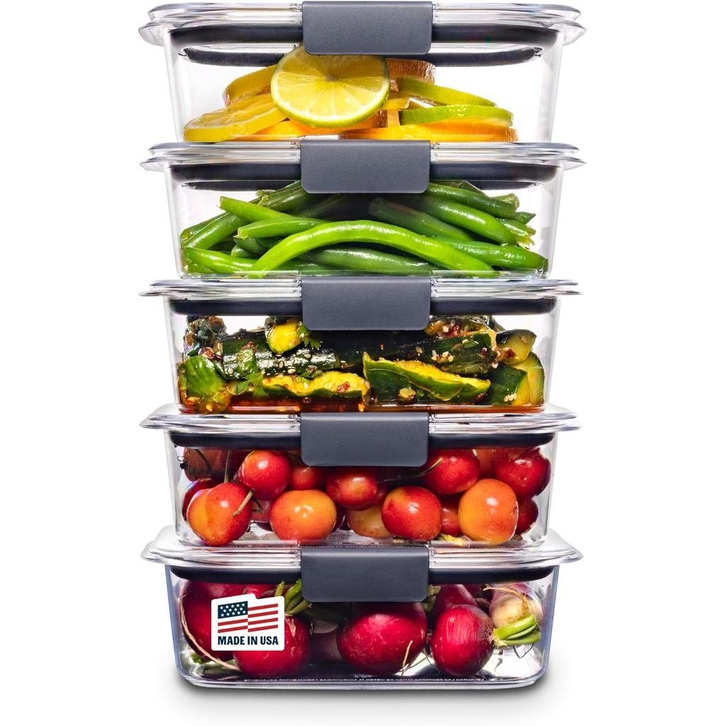 Recipientes de Armazenamento de Alimentos Rubbermaid Brilliance em Plástico Tritan com Tampas Herméticas, Ideais para Pr