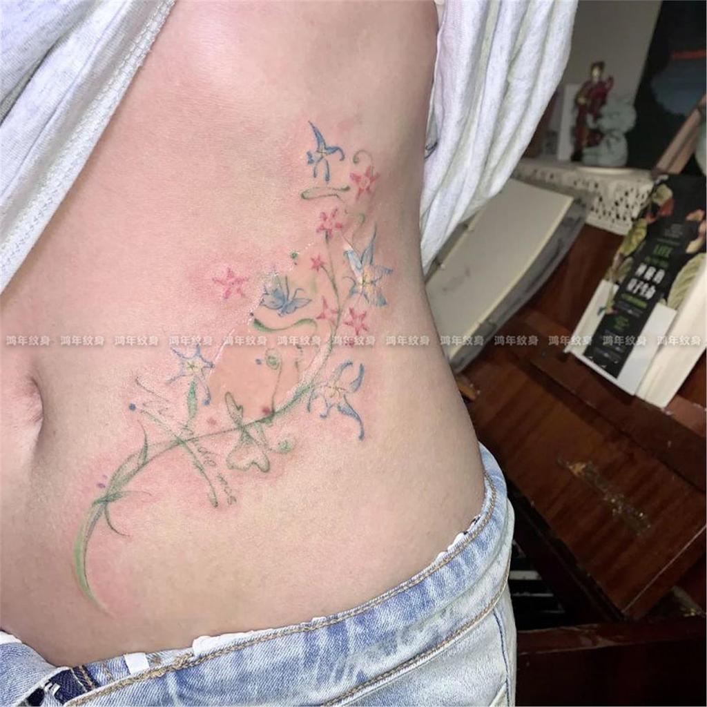Primavera borboleta narciso flor tatuagem altura aparência ins personalidade de longa duração quente menina cintura braç