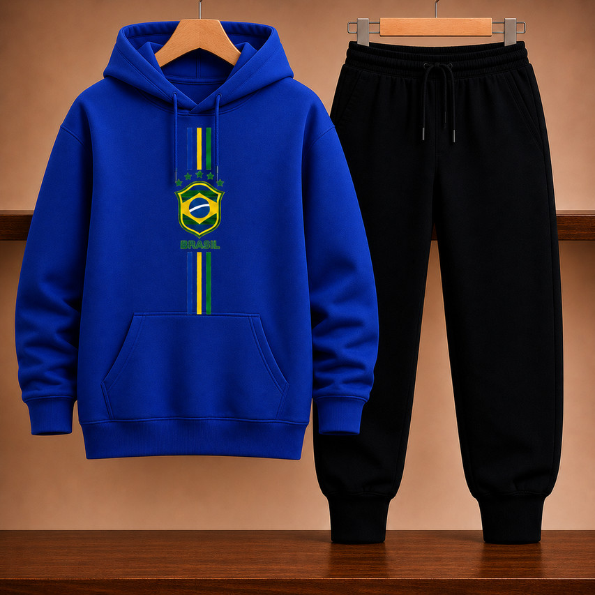 Conjunto unissexy brasil Infantil Moletom Blusa e Calça Algodão Flanelado Mundo Moda Juvenil cores
