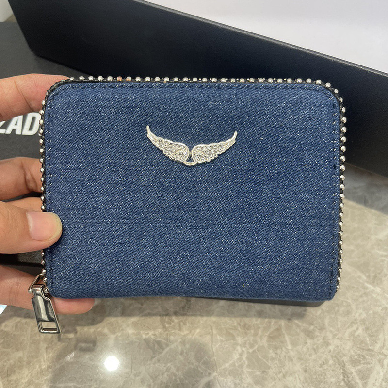 Bolsa Feminina Com Strass Asa Preta , Corrente De Metal PU , Carteira , Cartão Jeans