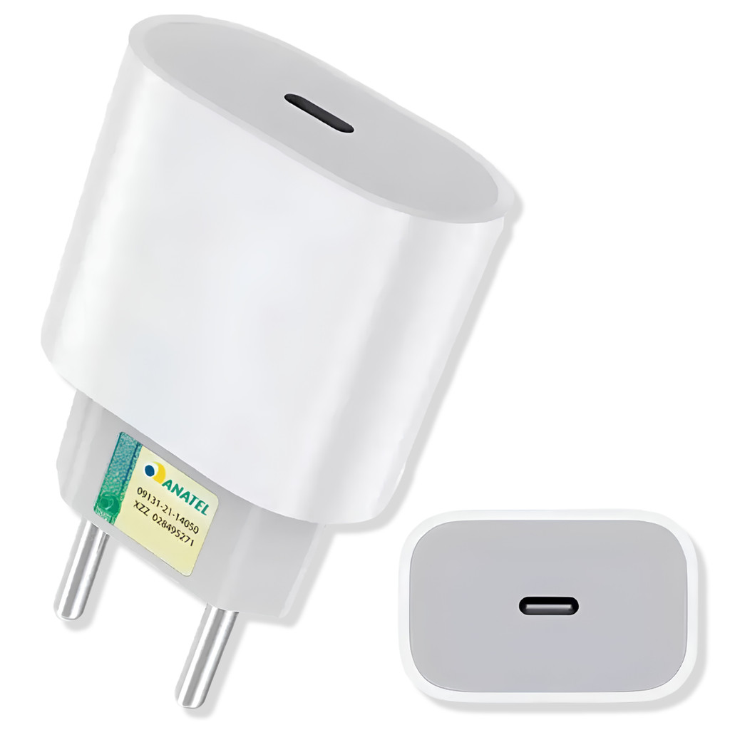 Carregador USB-C Tipo C para iPhone 15/16/17 Fonte 25W Branco