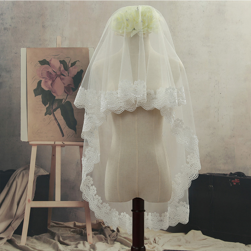 Amor sob a lua novo estilo vestido de noiva coreano véu curto requintado renda simples véu