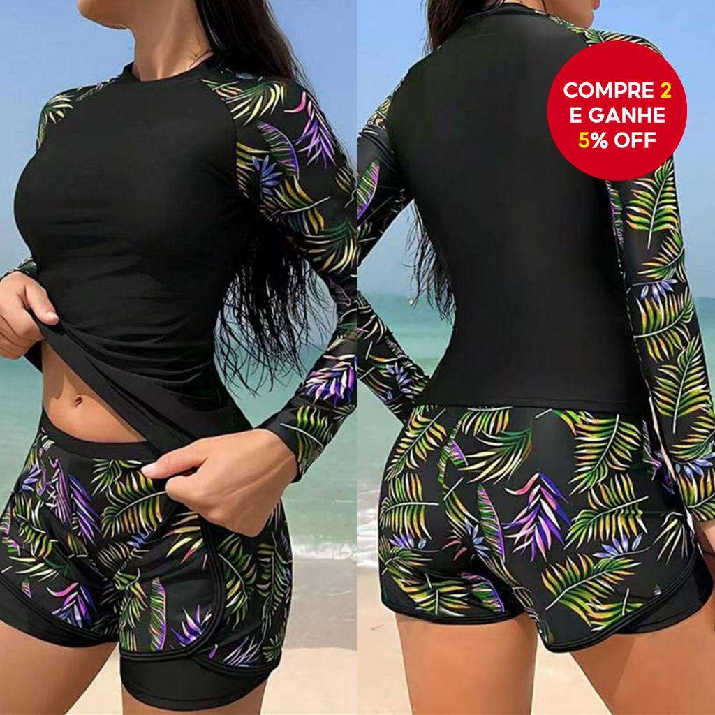 Rashguard Feminino De Manga Comprida Com Proteção UV , Conjunto De Maiô De Surf De 2 Peças Para Praia , Natação , Verão