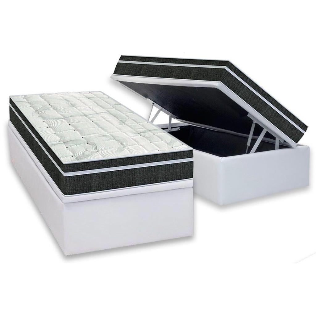 Conjunto Box Baú Solteiro: Colchão Molas Orthoflex Bonnel Venezia + Base CRC Courano White(88x188)