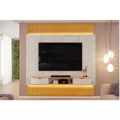 Painel Home p/ TV até 85 Polegadas Hit 2290 100% MDF Extensível c/ Led de 240 a 290cm Cedro/Quartzo - DJ Móveis
