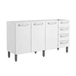 Gabinete p/ Pia Cozinha Balcão Evidence 7028 c/ 3 Portas 4 Gavetas s/ Tampo 160cm Branco - Bertolini