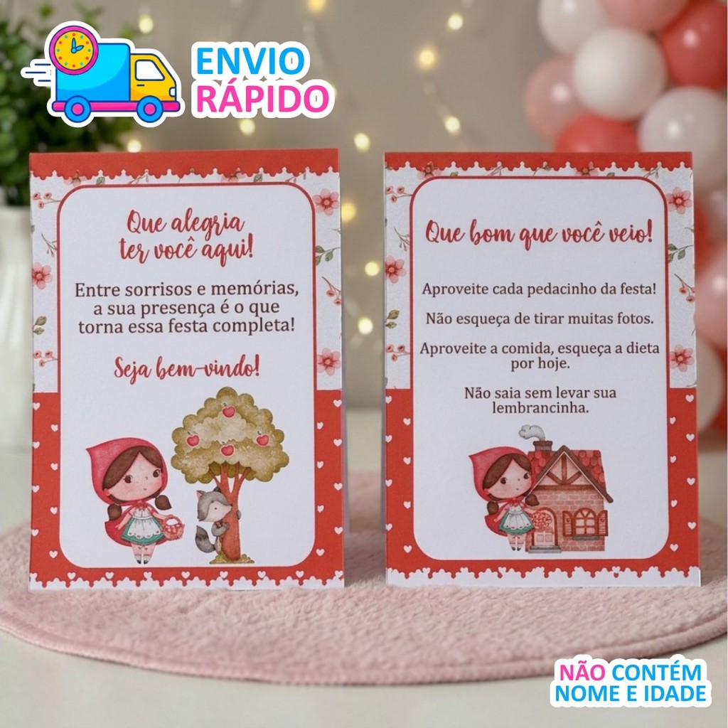 Plaquinhas de mesa Chapeuzinho Vermelho - PRONTA ENTREGA - kit festa Lembrancinhas mimos decoração centro personalizados