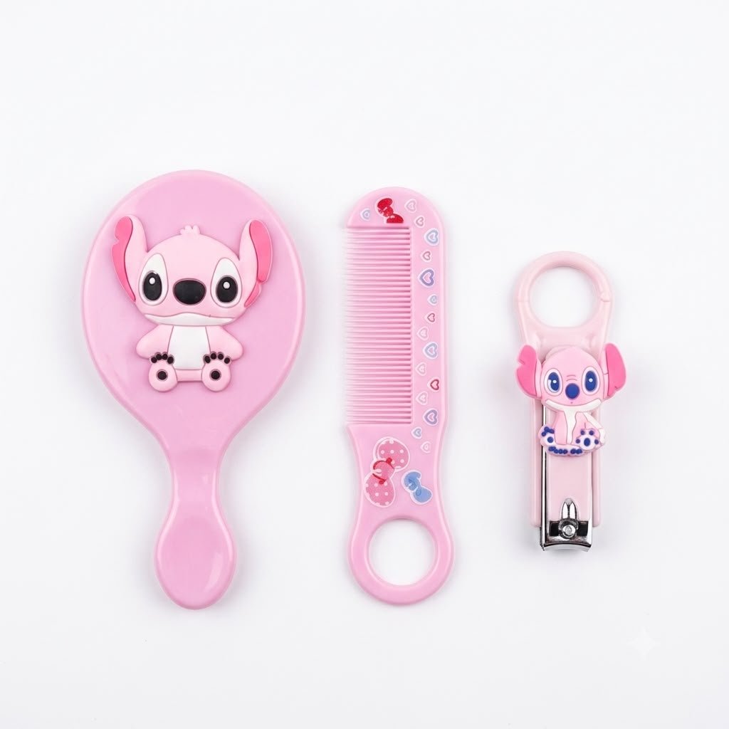 Kit Infantil de Higiene e Cuidados Pessoais Stitch – Escova de Cabelo, Pente e Cortador de Unhas