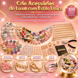 Kit Artesanato Chaveiro DIY 117 Pingentes Esmaltados com Alicate Argolas e Acessórios para Bolsas