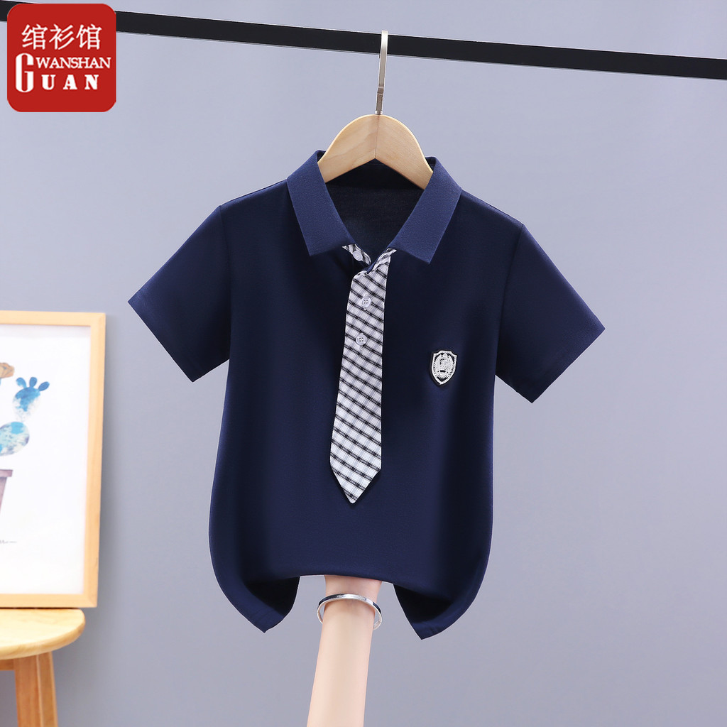 Meninos camiseta de manga curta algodão camisa POLO verão grandes crianças lapela verão crianças meninos gravata bonita 