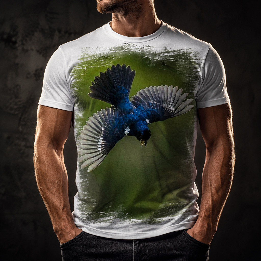 Camisa Camiseta Masculina Ave Pássaro Tiziu Azul Capinzais