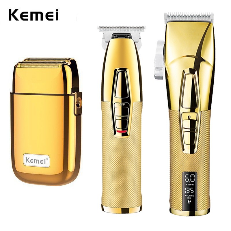Kit Profissional de Corte de Cabelo Kemei, Aparador de 0 Milímetros, Barbeador Elétrico para Homens