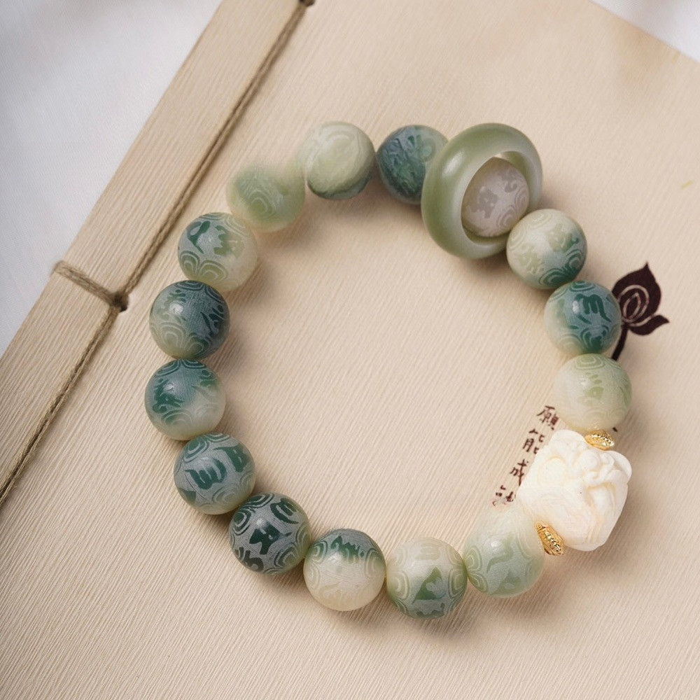 Bodhi Verde Gravura mantra De Seis Caracteres Correndo Anel Leão Modelo De Dança Masculino E Feminino Pulseira De Jogo c