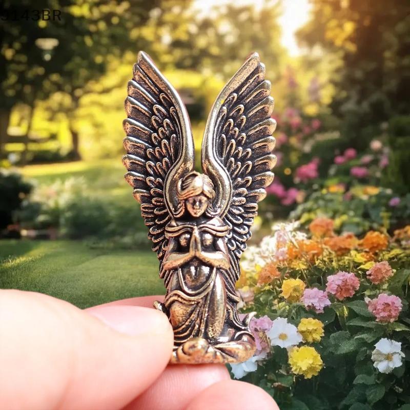 1 Pçs Decoração De Casa Ornamento Deusa De Bronze Anjo Da Guarda Pequena Estátua Personagens Miniaturas Estatuetas Mesa