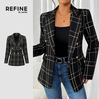 (Refine by Lovito) Elegante Blazer Botão Primavera/verão Blazer Preto para mulheres LR38L112