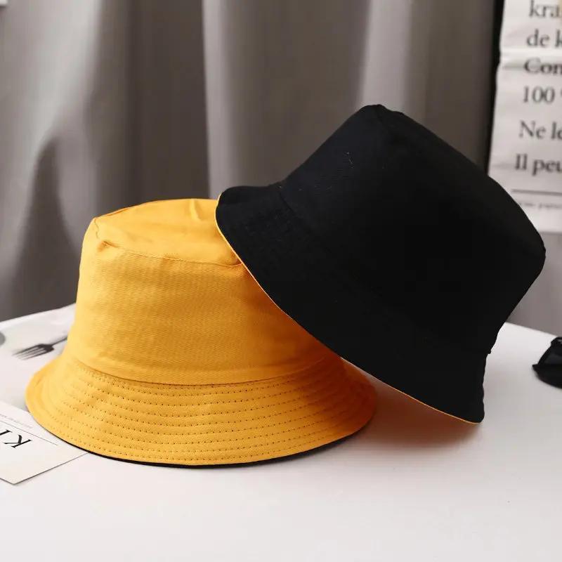 Chapéu Unissex Preto Cor Sólida Dupla Face Simples Hip Hop Balde Masculino Feminino Panamá Praia Pesca Boné De Sol Chapé
