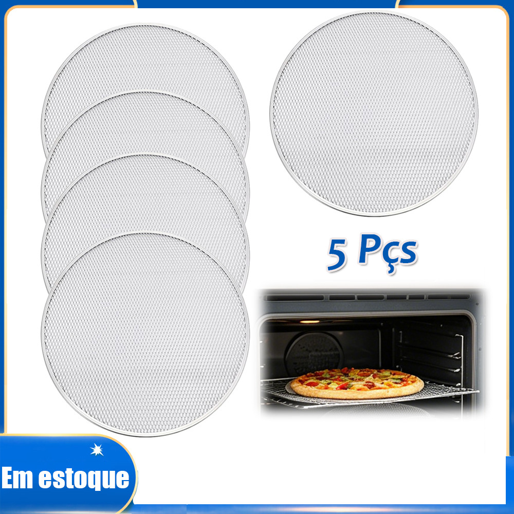 Bandeja de pizza com 5 peças tela de pizza de 35.5cm panela de malha reutilizável para assar forno casa restaurante