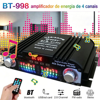 12V Amplificador De Áudio Hifi De 4 Canais Bluetooth5.0 Usb Sd Aux BT-998 Player De Karaokê ALT