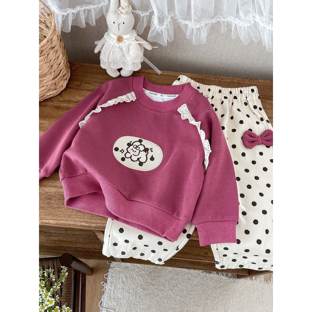 Meninas outono inverno novo estilo veludo impresso terno estilo ocidental cinza crianças dos desenhos animados moletom c