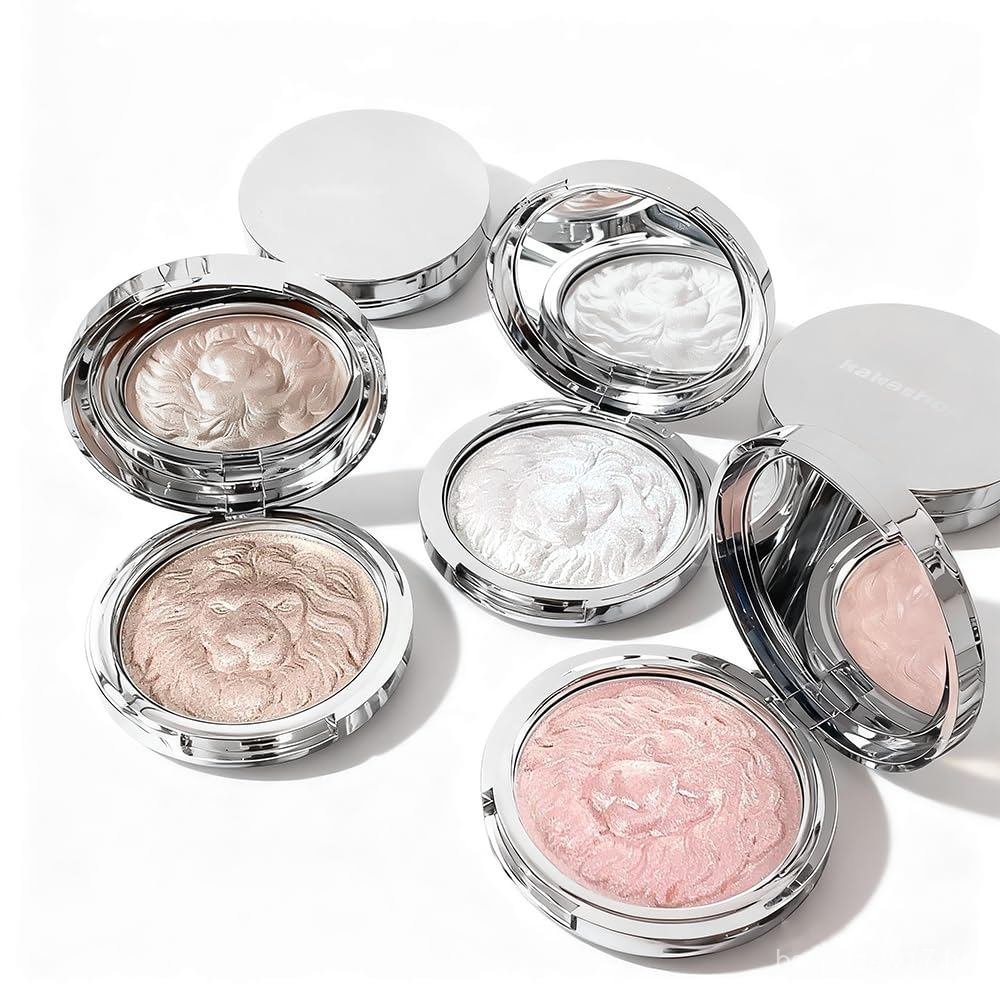 Paleta de iluminadores da série leão, 3 cores, 3 peças, pó cintilante perolado, iluminação facial em três cores, à prova