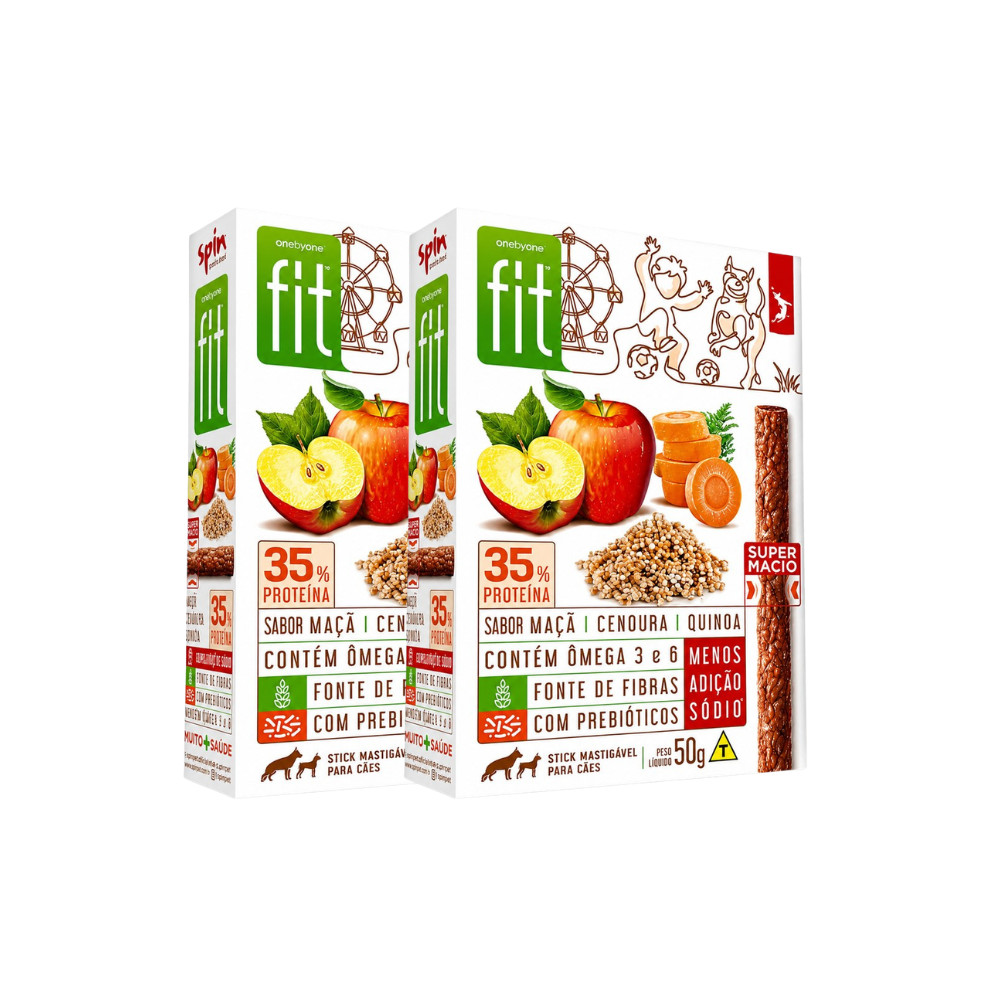 Kit 2 Stick Fit Spin Pet Maçã Cenoura Quinoa Petisco Saudável