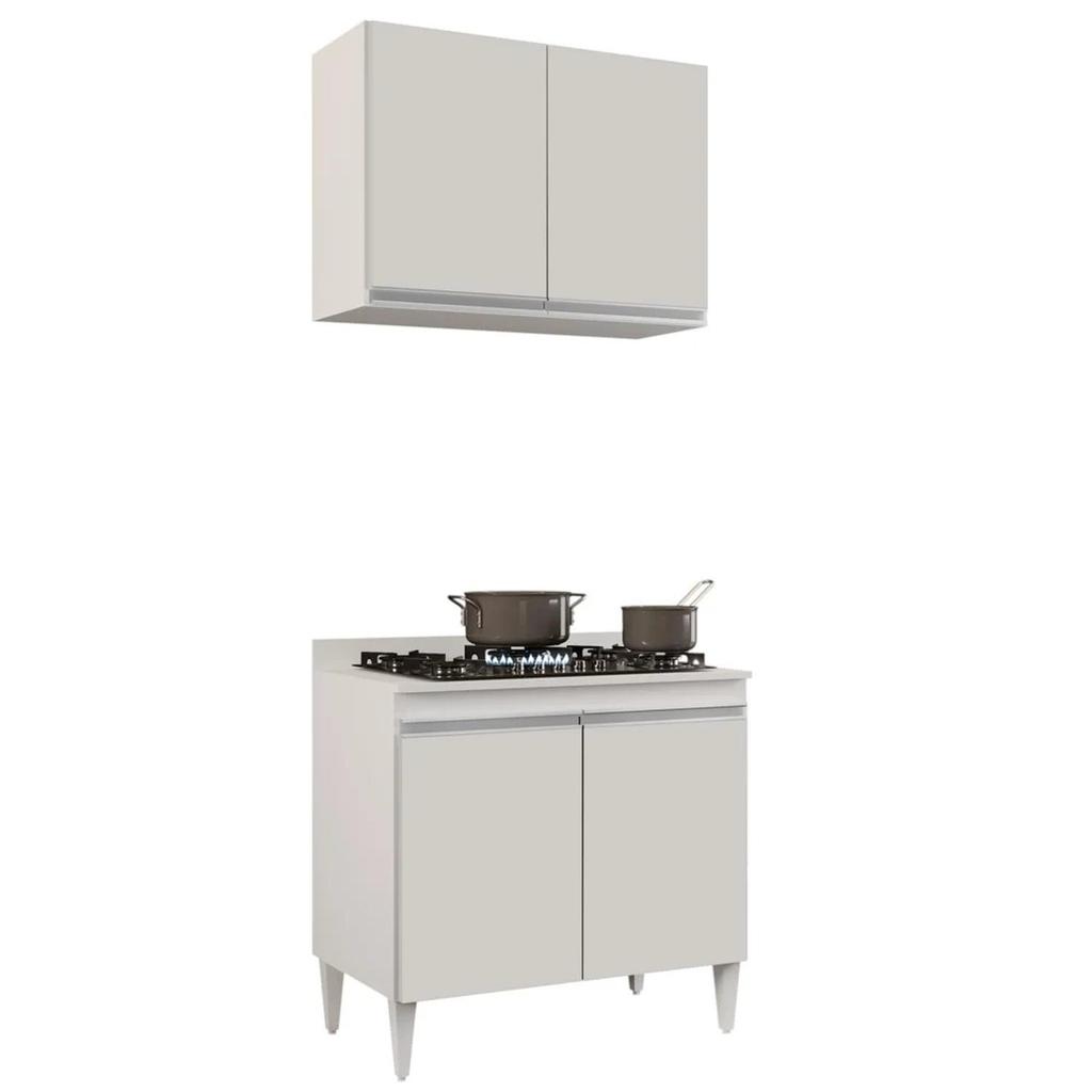 Armário Aéreo Califórnia e Balcão Para Cooktop Flórida Branco - Lumil Móveis
