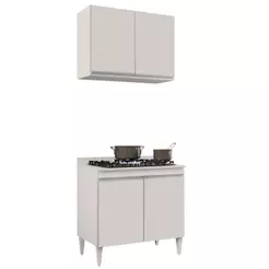 Armário Aéreo Califórnia e Balcão Para Cooktop Flórida Branco - Lumil Móveis