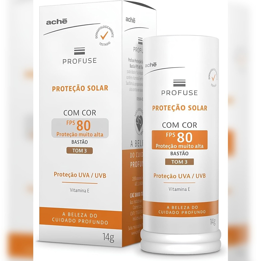 Profuse Protetor Solar Facial em Bastão FPS 80 com Cor Tom 3 14g (7896658053016)