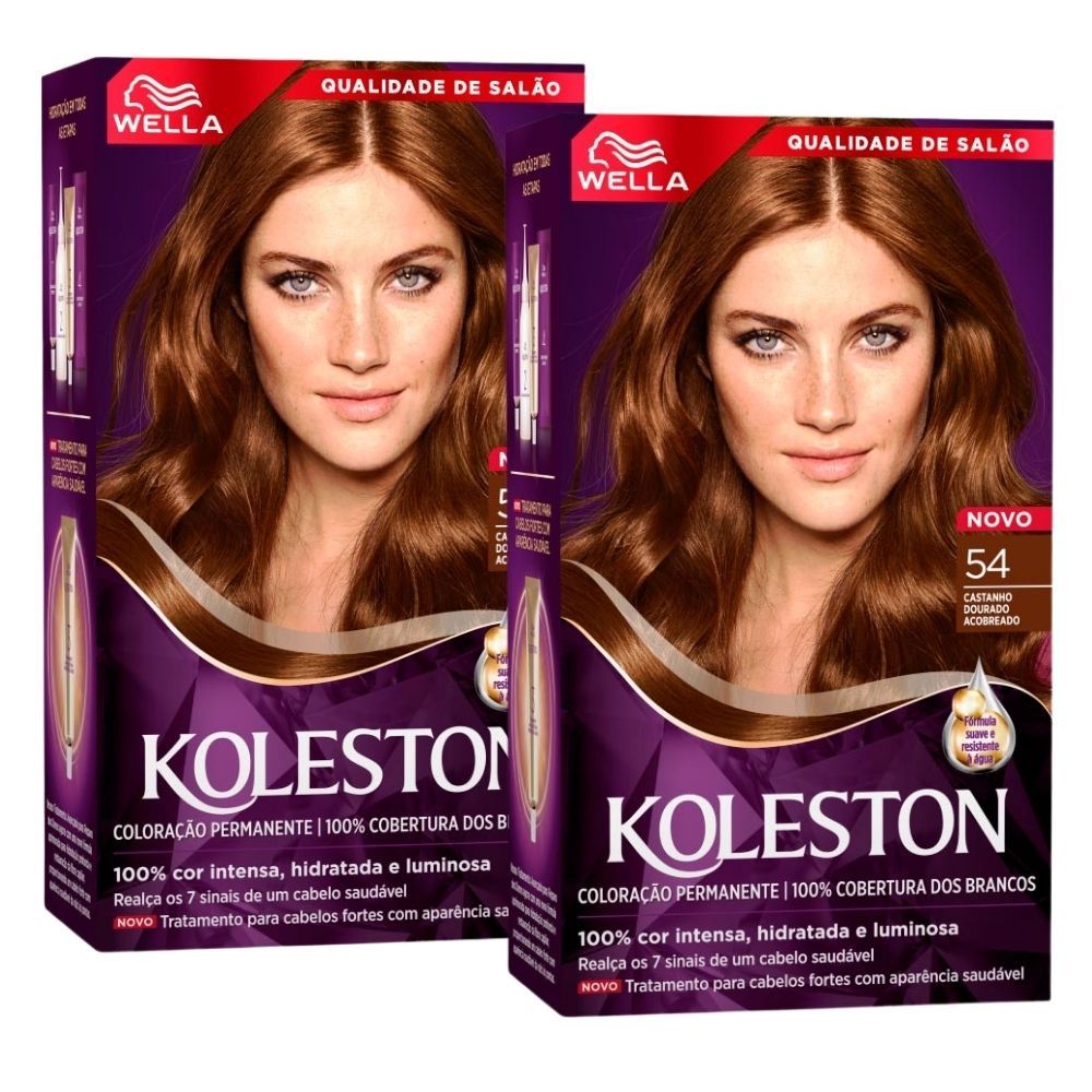 Kit 2 Tinta de Cabelo Koleston Castanho Dourado Acobreado 54