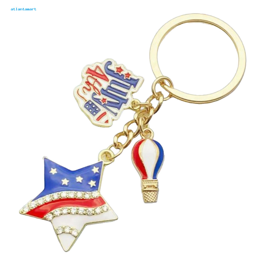 Heavy Metal Keychain Patriotic Pendant Usa Independence Day Enamel Zinc Alloy Key Holder with American Flag Stars Hearts