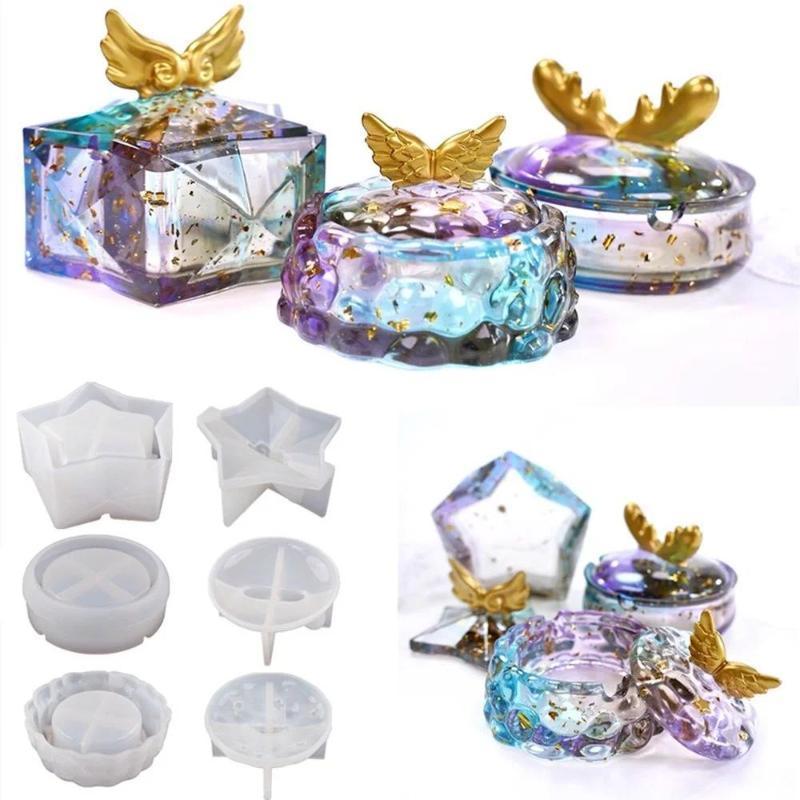 DIY Elk Caixa De Armazenamento Espelho Molde Silicone Nuvens Estrelas Cinzeiro Cristal Resina Cola Epoxy Com Tampa Asas
