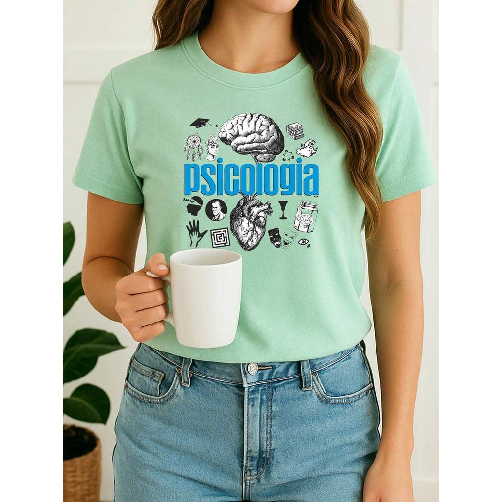 Camiseta Feminina Babylook Psicologia Desenhos Faculdade Psico 100% Algodão Varias Cores
