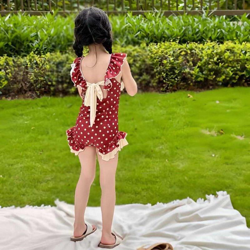 2026 novo produto maiô infantil bebê menina moda maiô de uma peça estilingue estilo bolinhas roupa de praia francesa2026